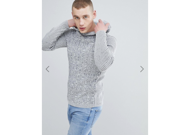 River Island Knitted Hoodie In Gray Marl